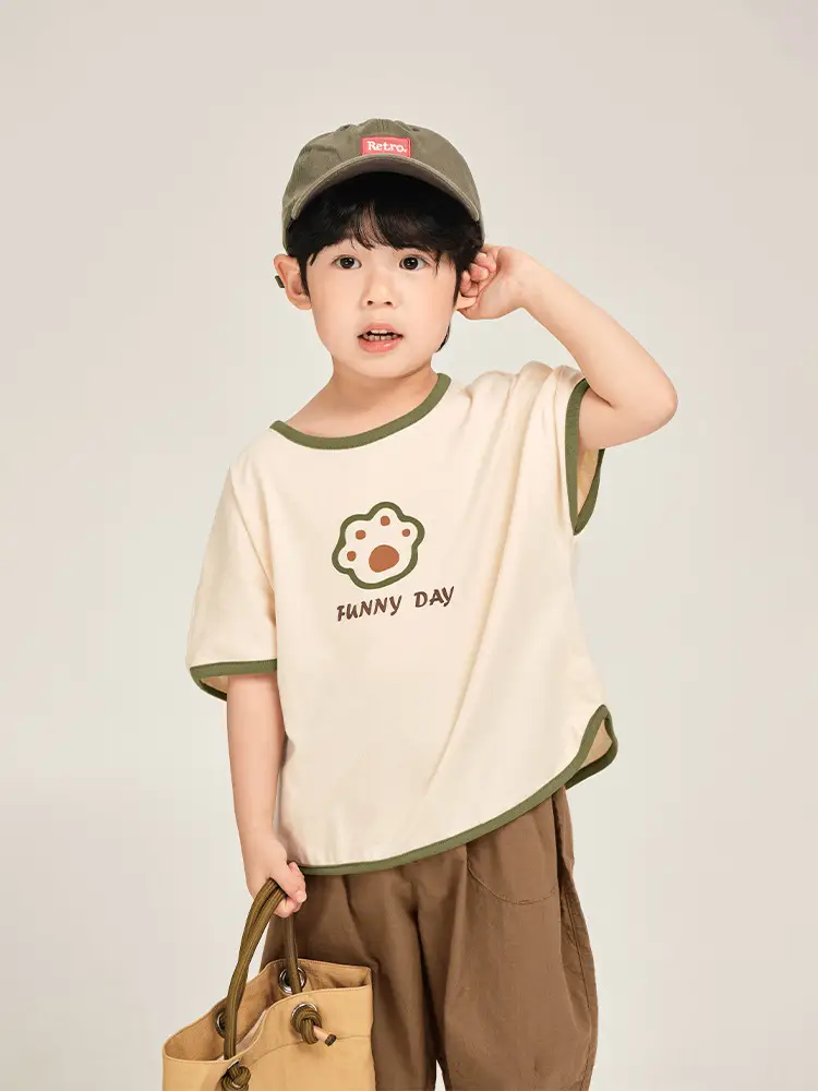 Kids Colorblock T-Shirt Summer Short Sleeve Korean Style - Image 5