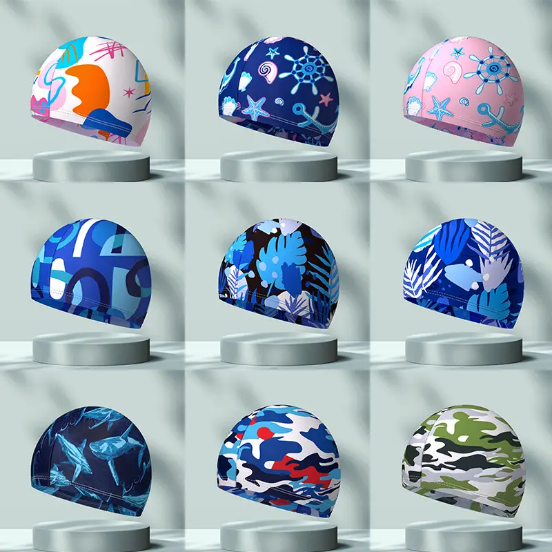 New Swimming Cap Polyester Spandex Cloth Swimming Cap Adult Men Women Student Big Children High Elastic Comfortable Head
