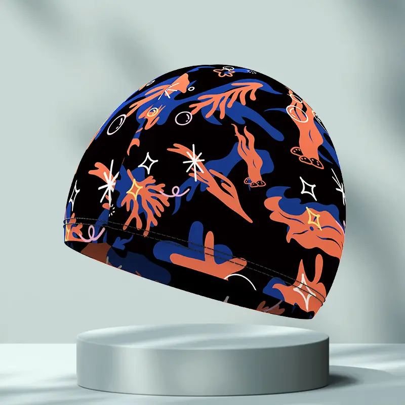 New Swimming Cap Polyester Spandex Cloth Swimming Cap Adult Men Women Student Big Children High Elastic Comfortable Head