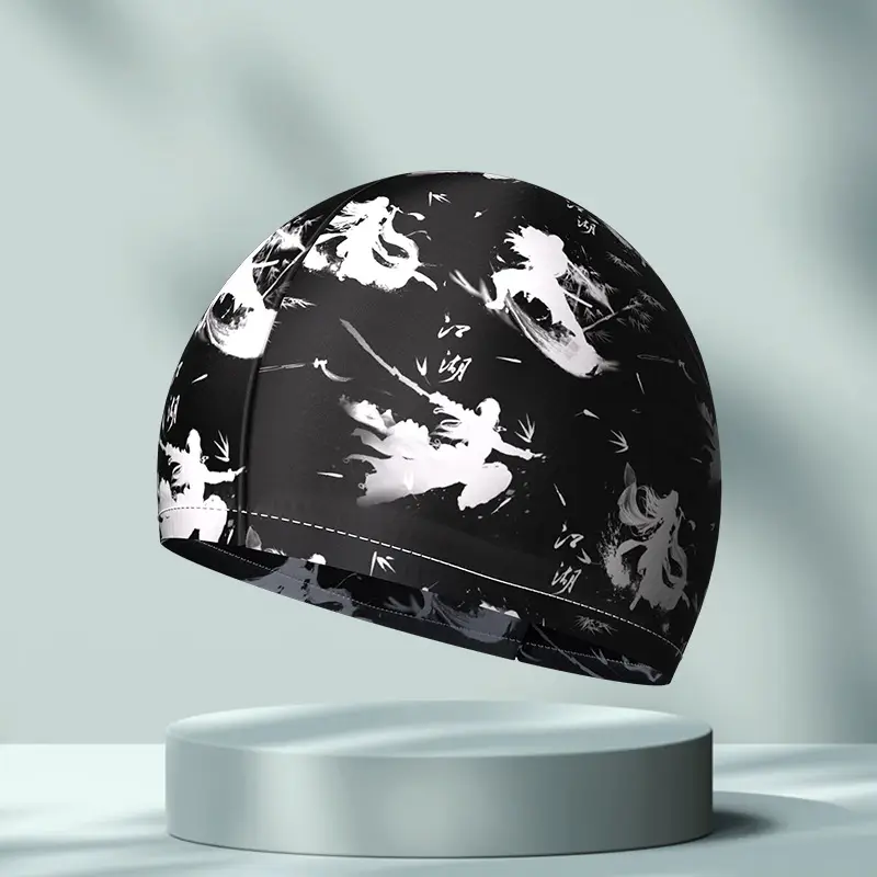 New Swimming Cap Polyester Spandex Cloth Swimming Cap Adult Men Women Student Big Children High Elastic Comfortable Head