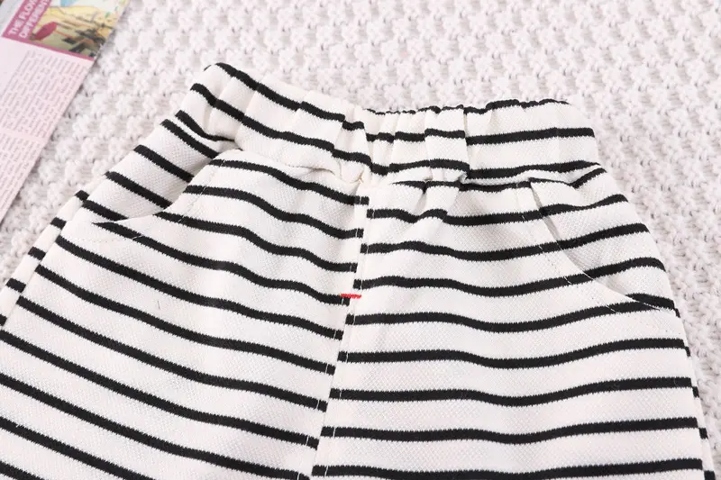 Boy's Western Summer T-Shirt Shorts Set Brown Striped — feature 10