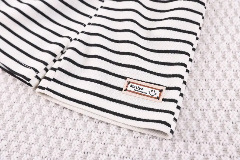 Boy's Western Summer T-Shirt Shorts Set Brown Striped — feature 11