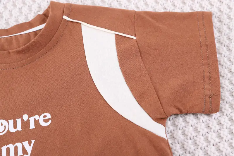 Boy's Western Summer T-Shirt Shorts Set Brown Striped — feature 8