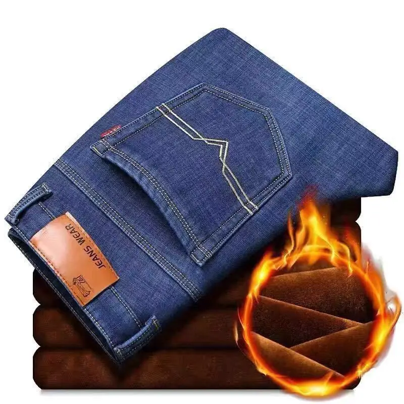 Men's Fleece Lined Blue Jeans Plus Size - Image 3