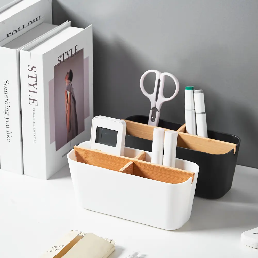 Removable Bamboo & Wood Pen Holder 9x9x11cm White — feature 7