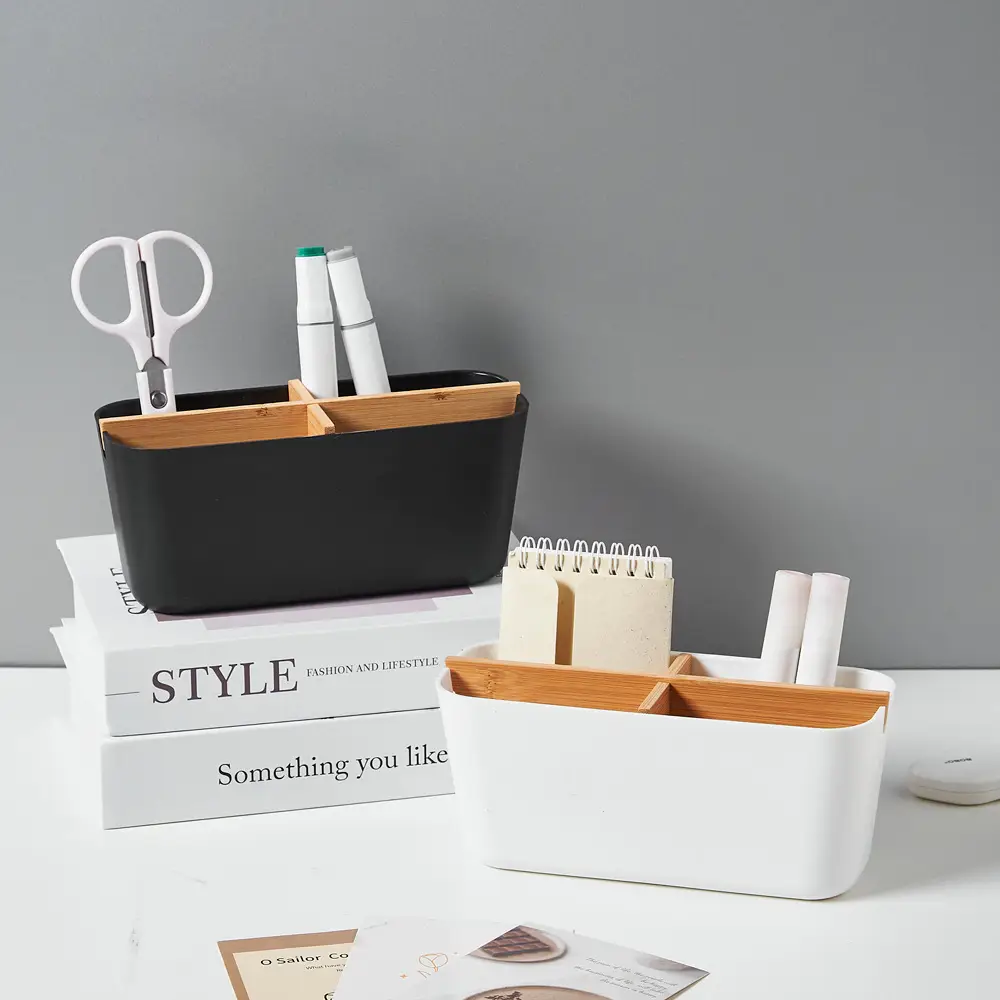 Removable Bamboo & Wood Pen Holder 9x9x11cm White — feature 8