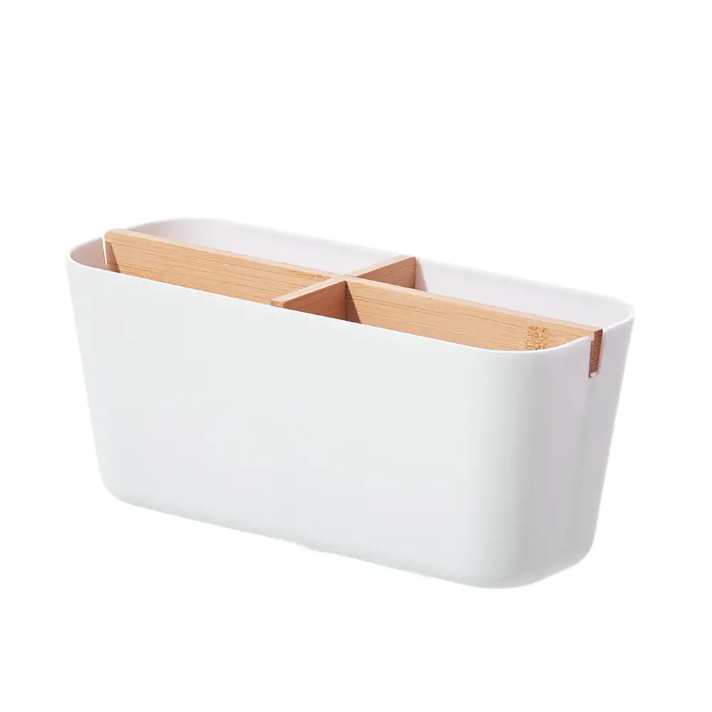 Removable Bamboo & Wood Pen Holder 9x9x11cm White — feature 9