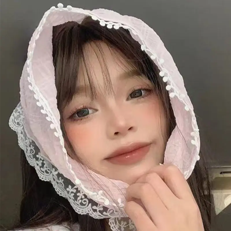 White Lace Triangle Headscarf for Women