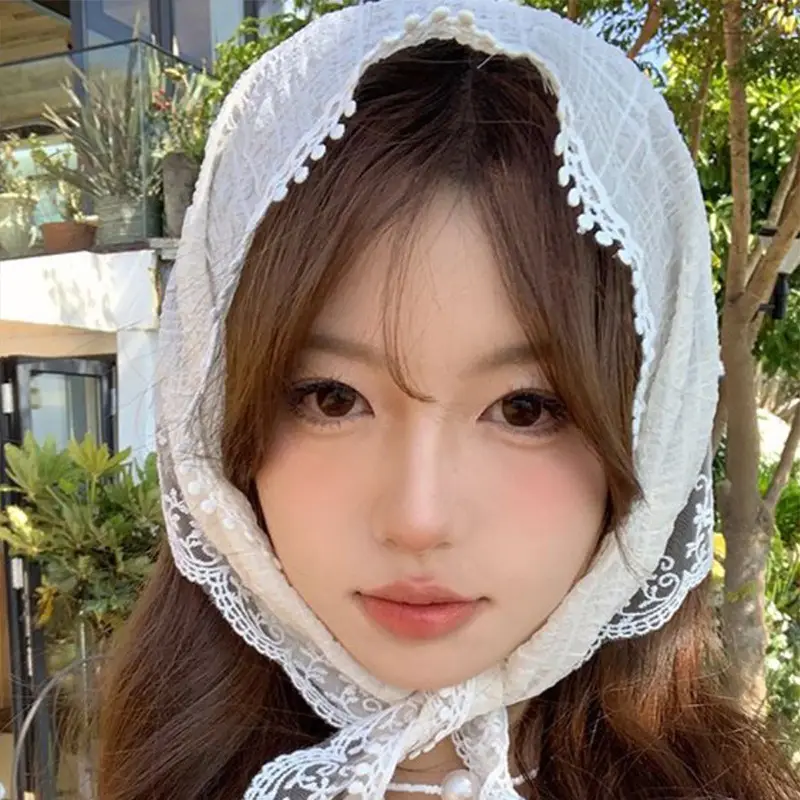 White Lace Triangle Headscarf for Women