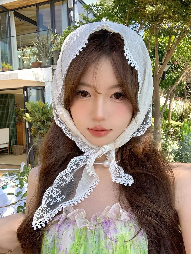 White Lace Triangle Headscarf for Women — feature 10