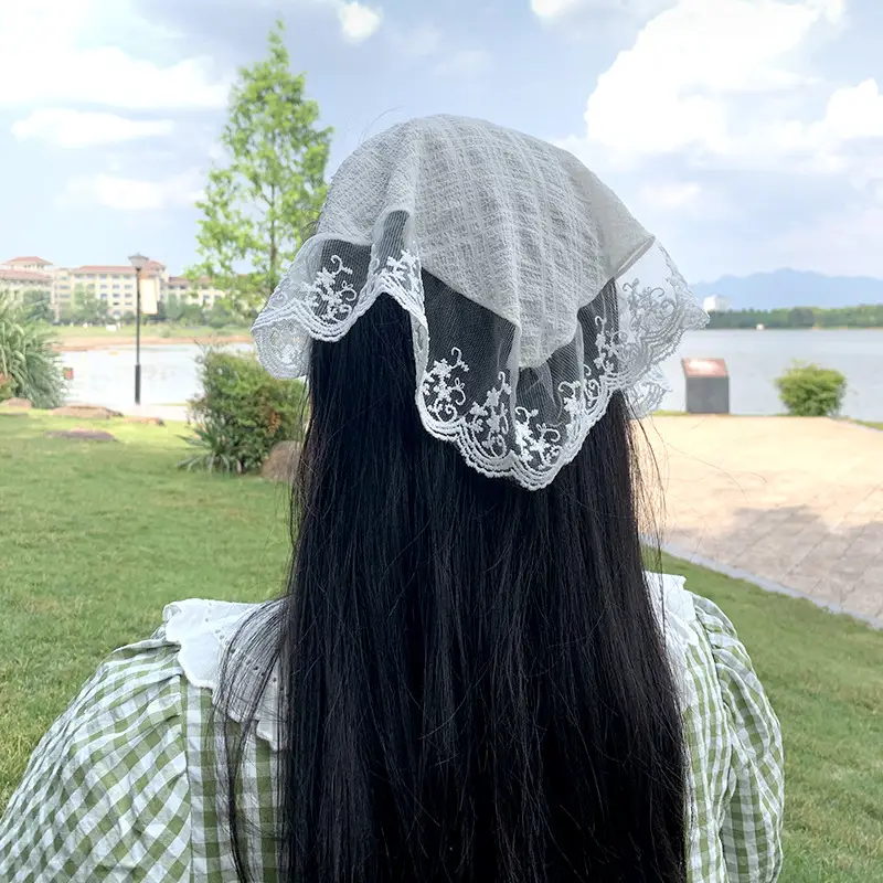 White Lace Triangle Headscarf for Women