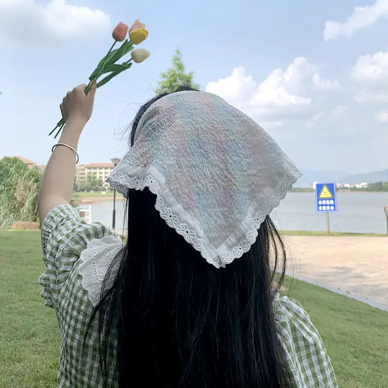 White Lace Triangle Headscarf for Women