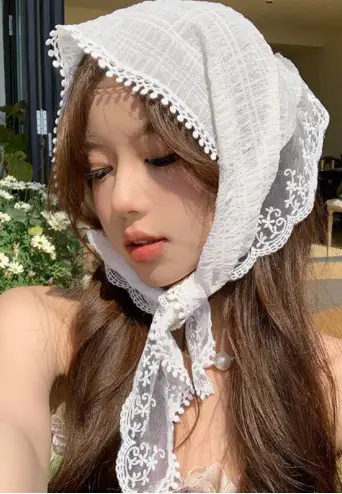 White Lace Triangle Headscarf for Women