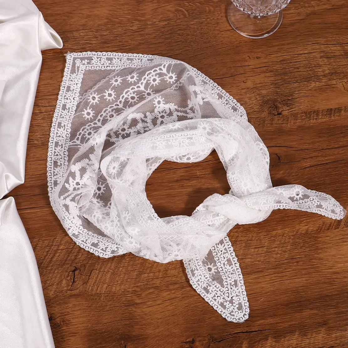 White Lace Triangle Headscarf for Women