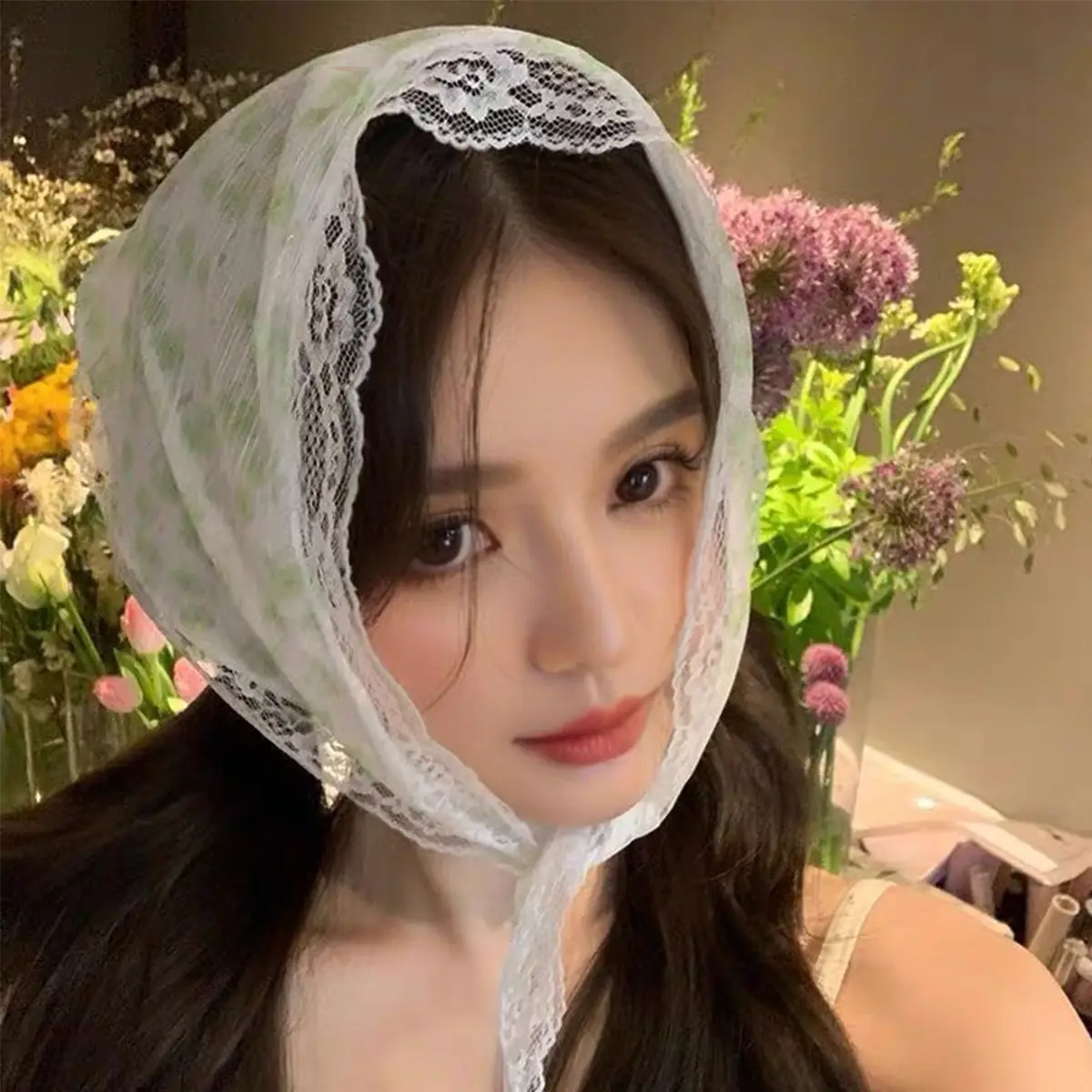White Lace Triangle Headscarf for Women