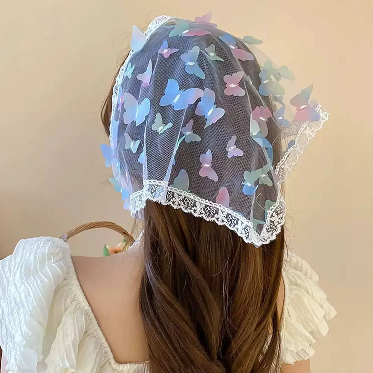 White Lace Triangle Headscarf for Women
