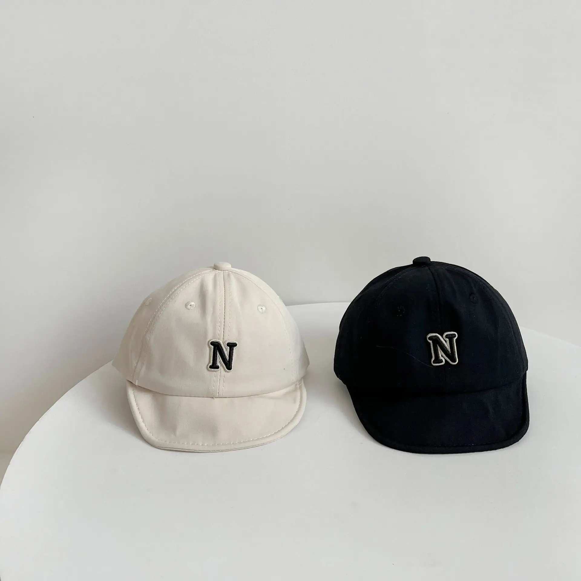 Black Baby Cap with N Logo, Soft Brim, Spring Autumn