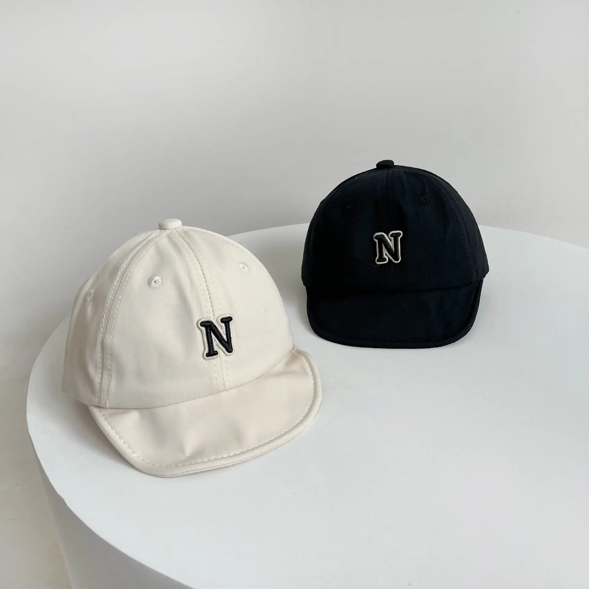 Black Baby Cap with N Logo, Soft Brim, Spring Autumn
