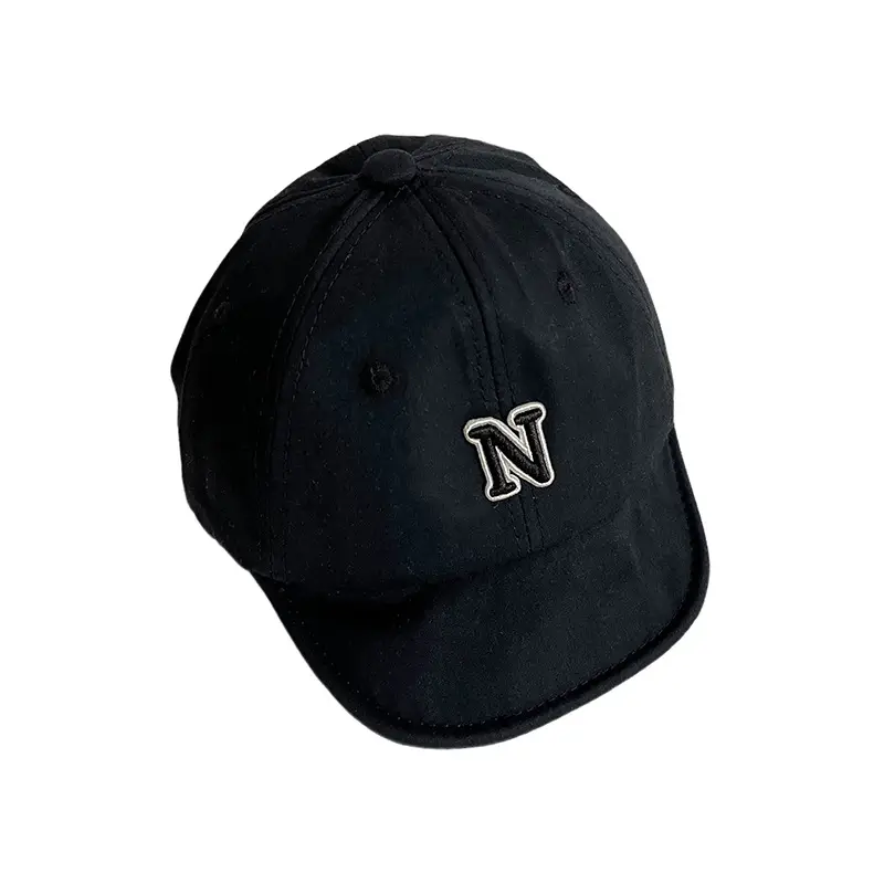 Black Baby Cap with N Logo, Soft Brim, Spring Autumn