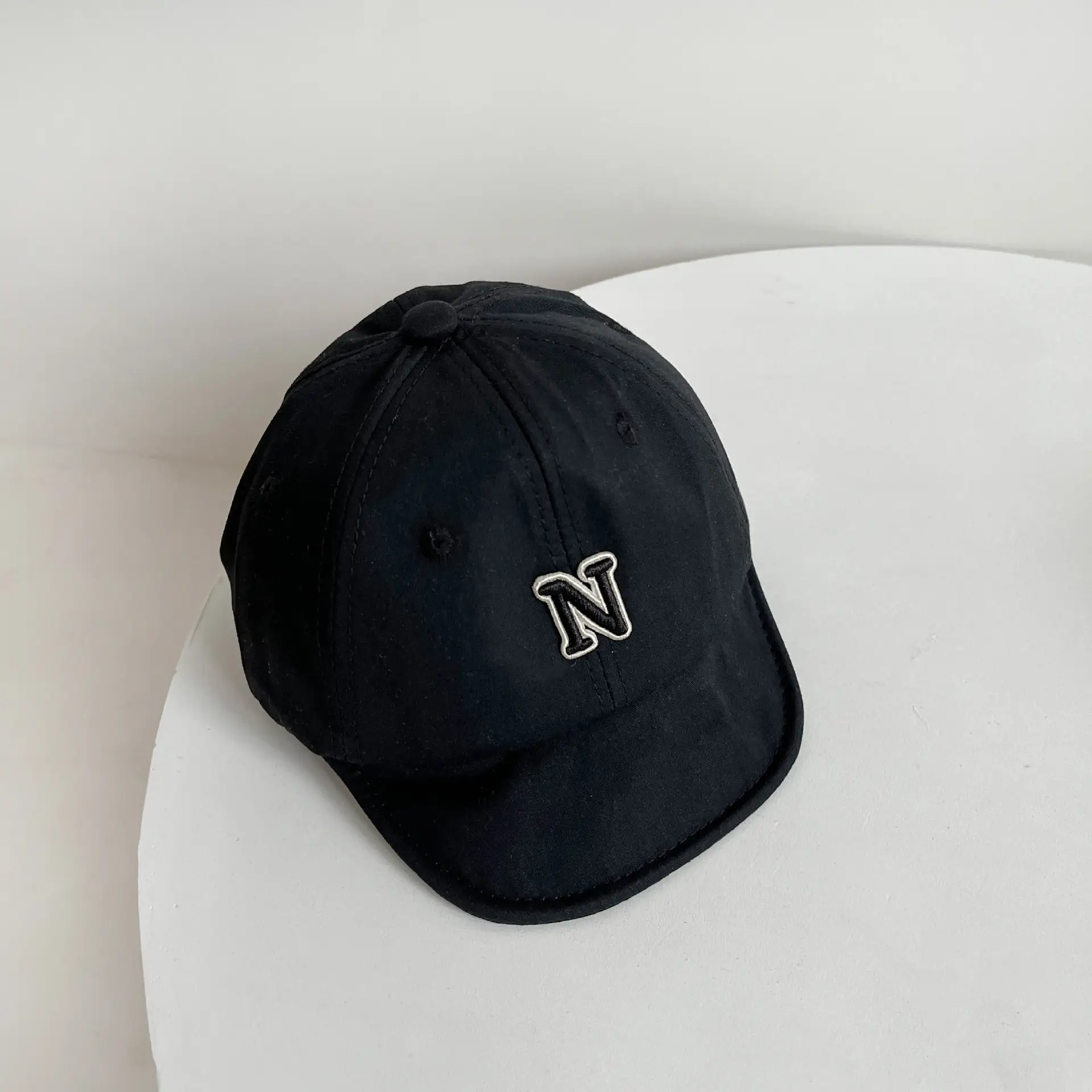 Black Baby Cap with N Logo, Soft Brim, Spring Autumn