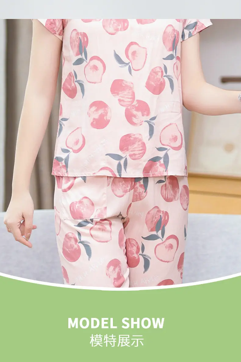 Women's cotton silk pajamas summer thin short-sleeved loose home wear for middle-aged and elderly mothers two-piece set plus size can be worn outside — feature 15