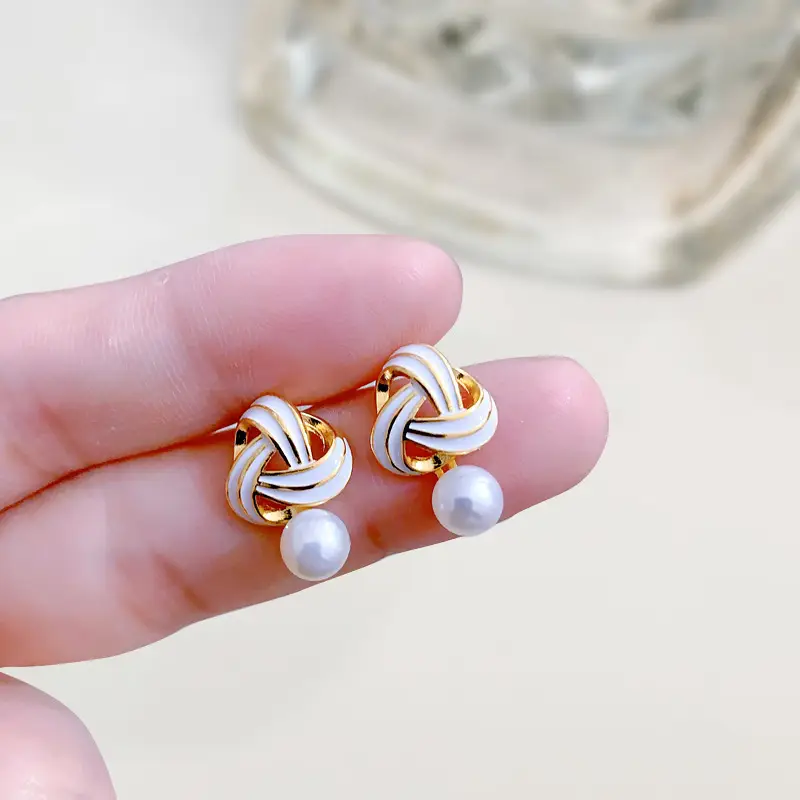 Natural Pearl Knot Earrings Gold Plated - Image 6