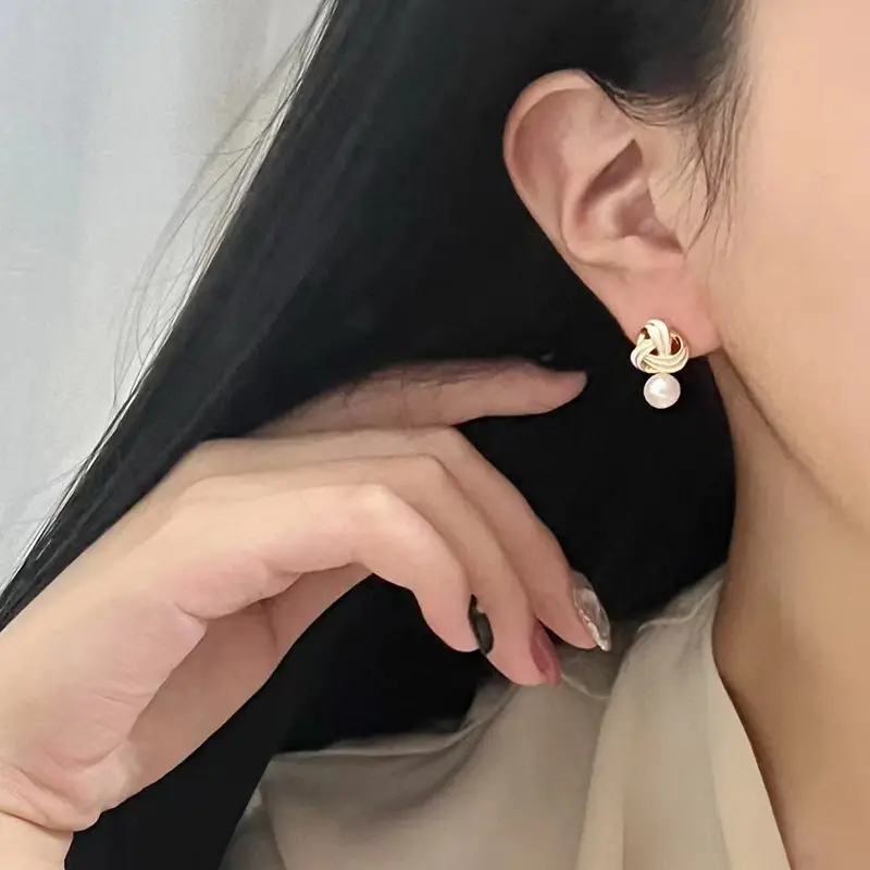 Natural Pearl Knot Earrings Gold Plated - Image 7