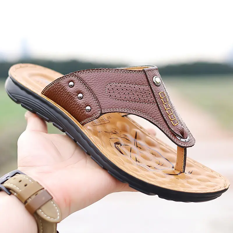 New summer genuine leather sandals non-slip fashionable slippers Korean style flip flops casual beach shoes one-piece delivery - Image 4