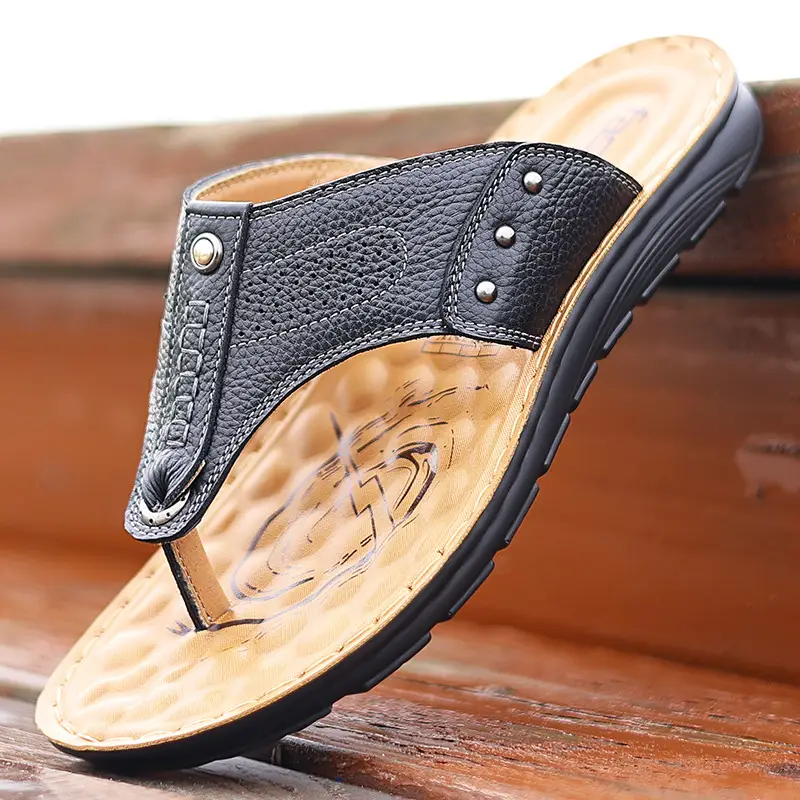 New summer genuine leather sandals non-slip fashionable slippers Korean style flip flops casual beach shoes one-piece delivery - Image 5