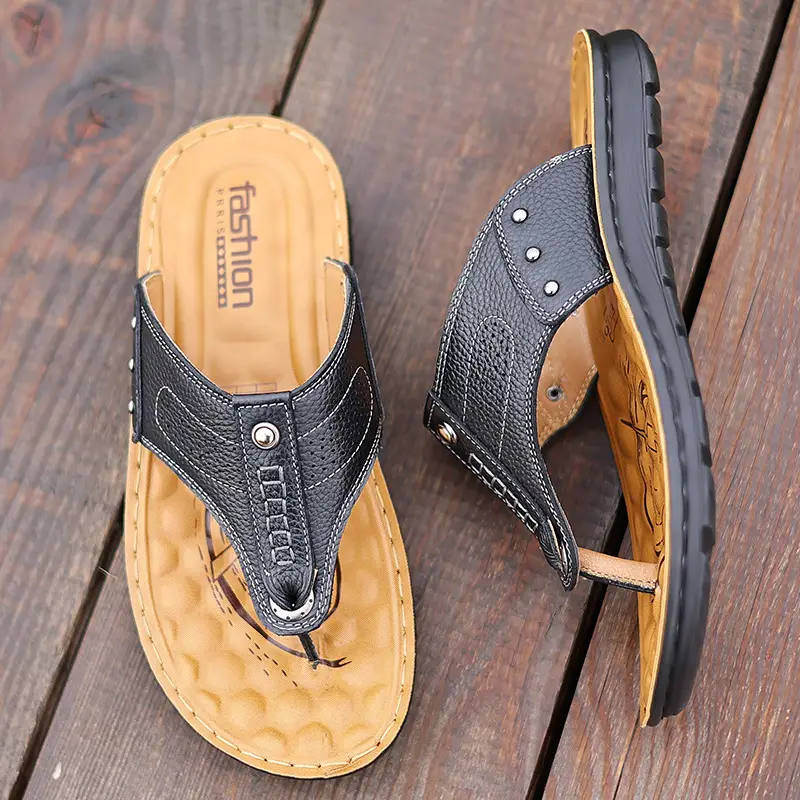 New summer genuine leather sandals non-slip fashionable slippers Korean style flip flops casual beach shoes one-piece delivery - Image 6
