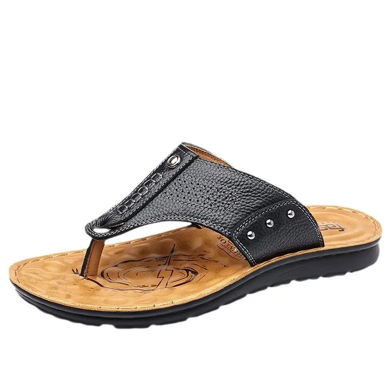 New summer genuine leather sandals non-slip fashionable slippers Korean style flip flops casual beach shoes one-piece delivery - Image 7