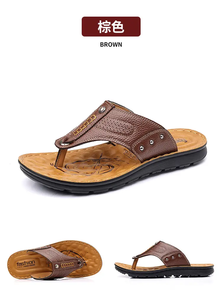 New summer genuine leather sandals non-slip fashionable slippers Korean style flip flops casual beach shoes one-piece delivery — feature 16
