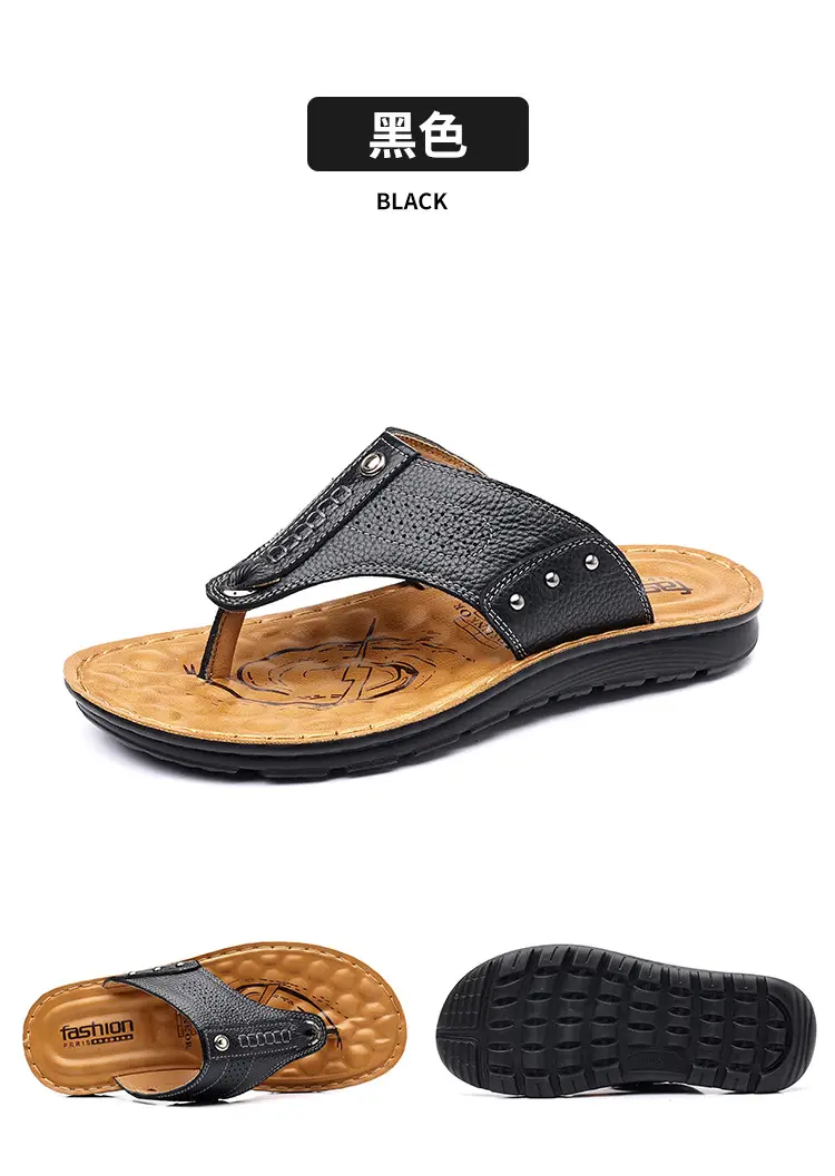 New summer genuine leather sandals non-slip fashionable slippers Korean style flip flops casual beach shoes one-piece delivery — feature 17