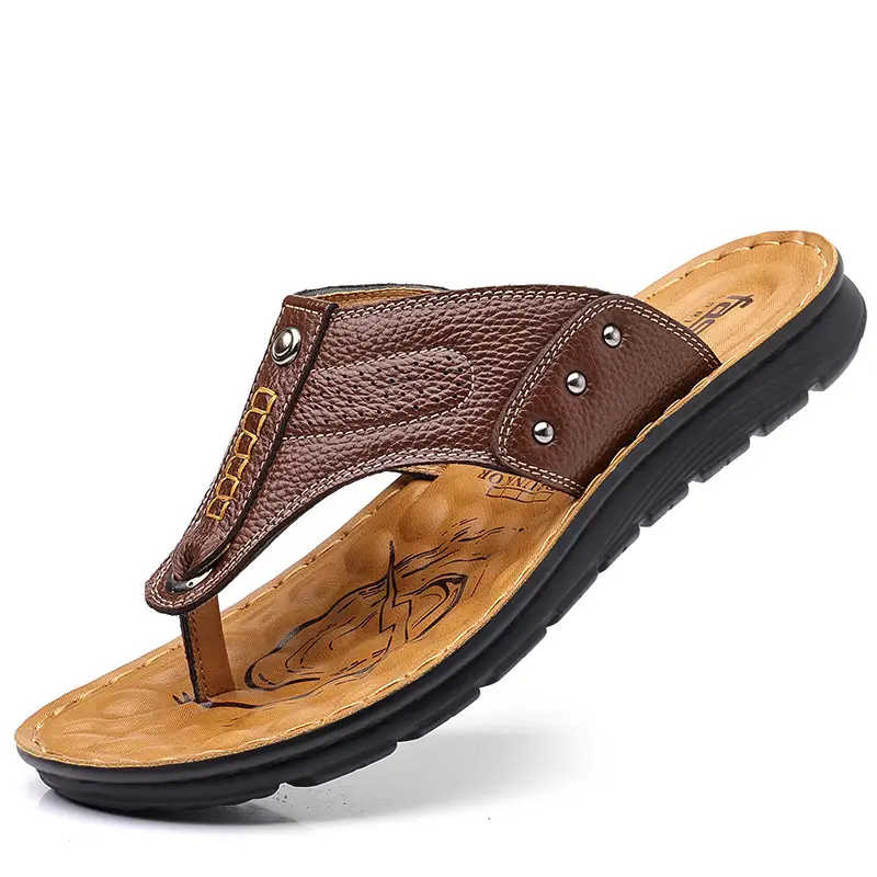 New summer genuine leather sandals non-slip fashionable slippers Korean style flip flops casual beach shoes one-piece delivery - Image 2