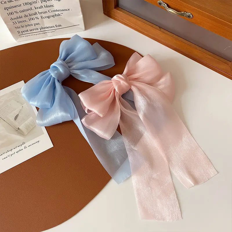 Korean Style Bow Ribbon Hair Clips Black Pink Blue - Image 7