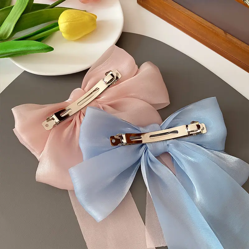 Korean Style Bow Ribbon Hair Clips Black Pink Blue - Image 8