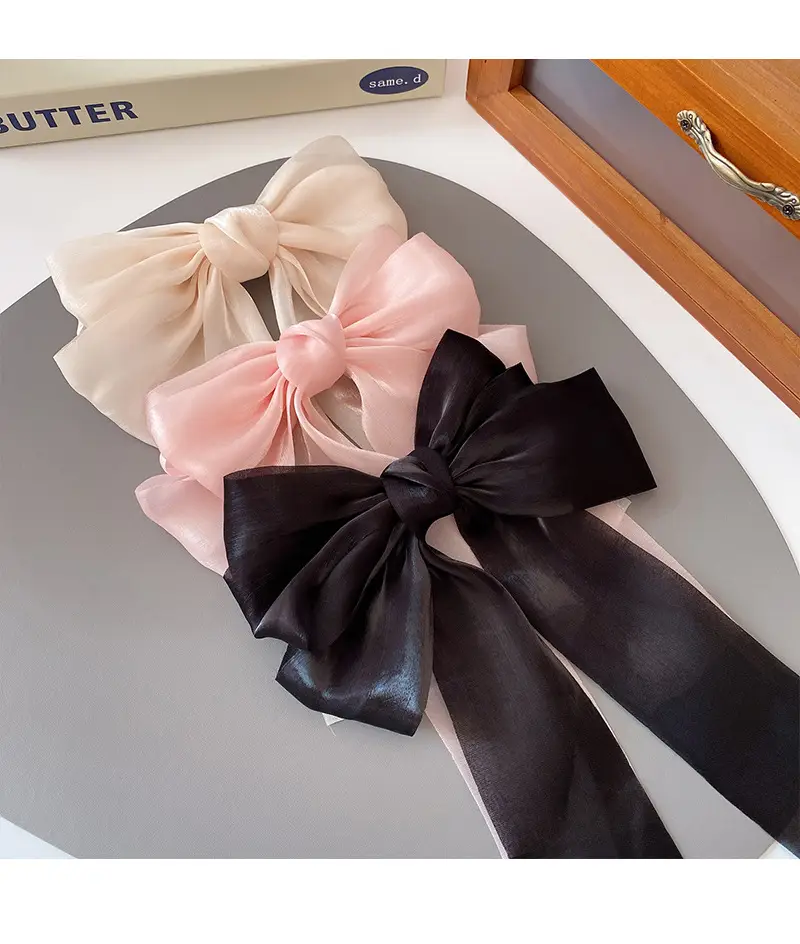 Korean Style Bow Ribbon Hair Clips Black Pink Blue — feature 27