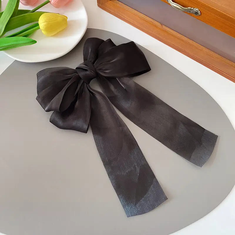 Korean Style Bow Ribbon Hair Clips Black Pink Blue - Image 2