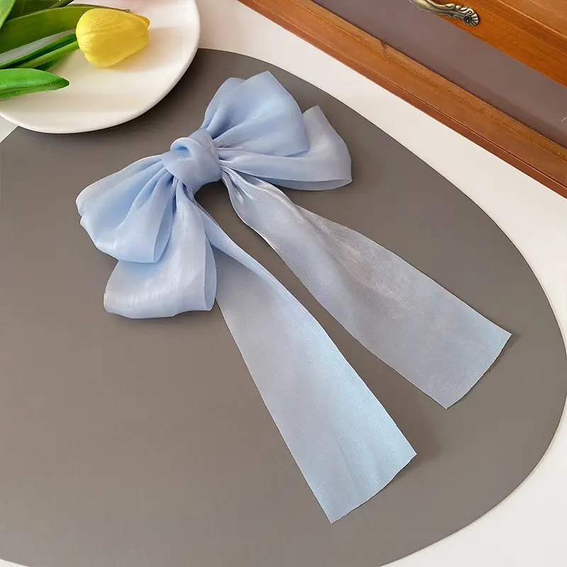 Korean Style Bow Ribbon Hair Clips Black Pink Blue - Image 3