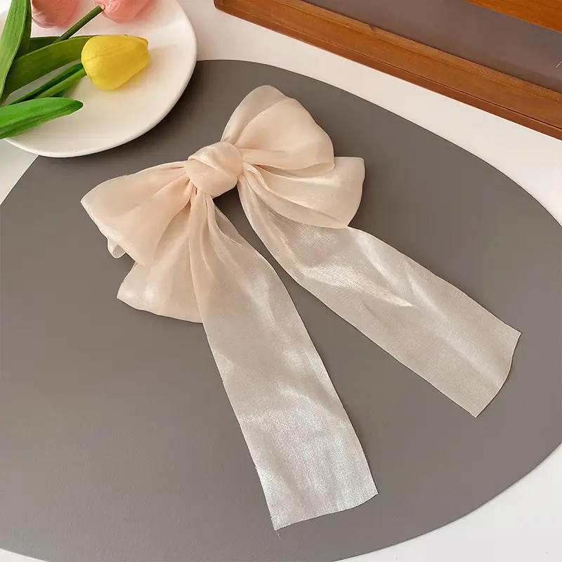 Korean Style Bow Ribbon Hair Clips Black Pink Blue - Image 4