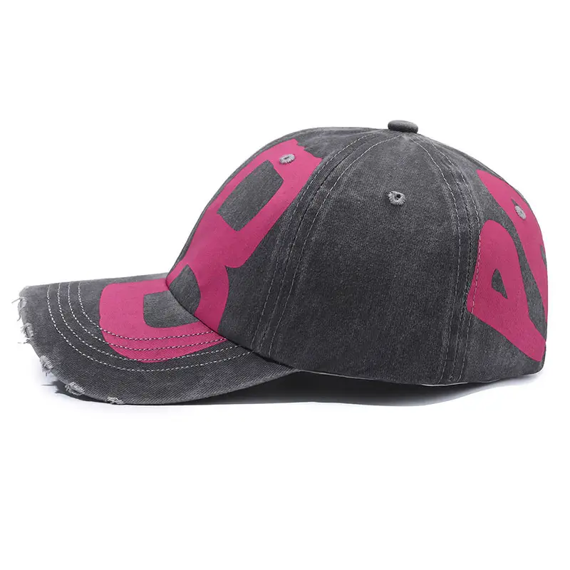 Unisex Distressed Letter Cap Pink Black - Image 7