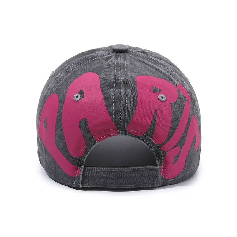 Unisex Distressed Letter Cap Pink Black - Image 8