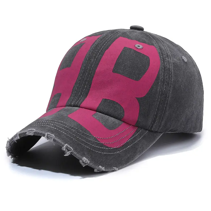 Unisex Distressed Letter Cap Pink Black - Image 10