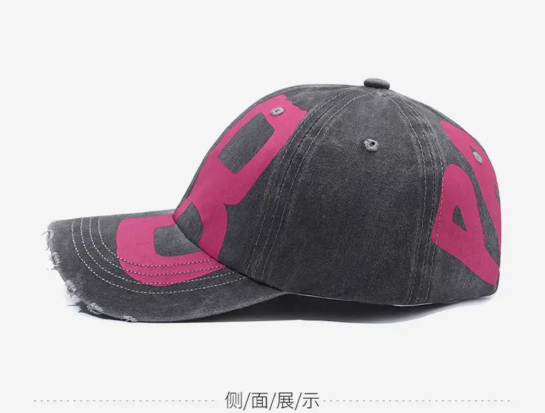 Unisex Distressed Letter Cap Pink Black — feature 10