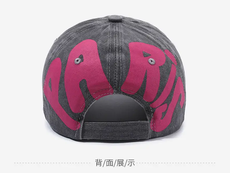 Unisex Distressed Letter Cap Pink Black — feature 11