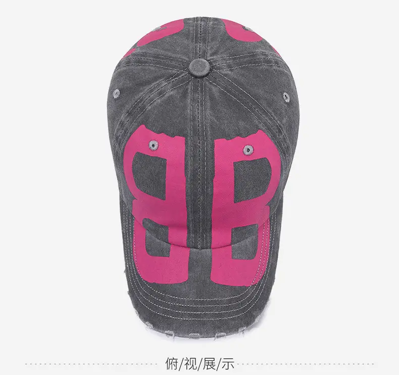 Unisex Distressed Letter Cap Pink Black — feature 12