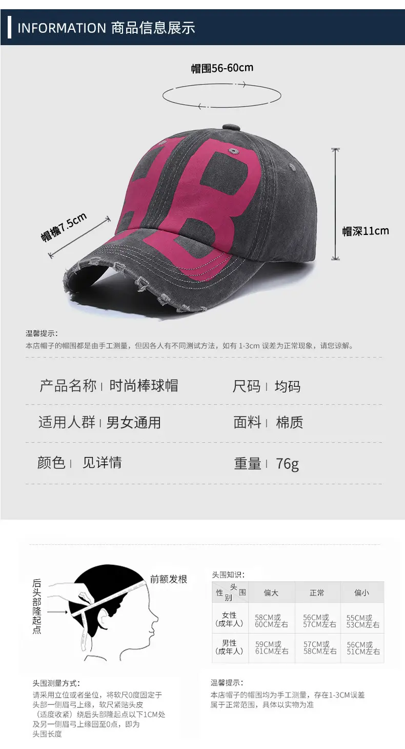 Unisex Distressed Letter Cap Pink Black — feature 6