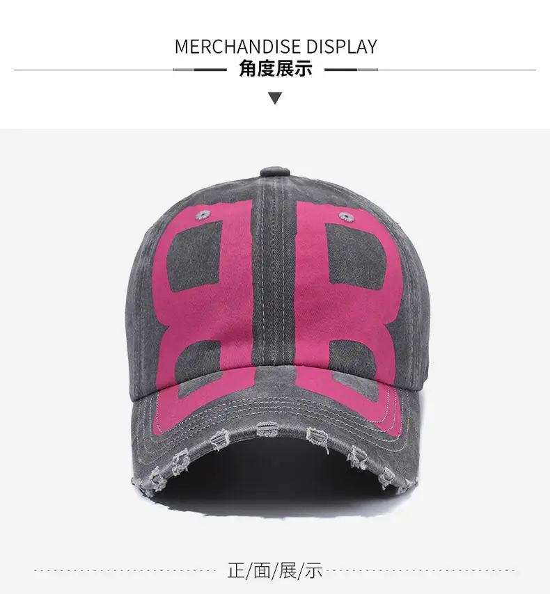 Unisex Distressed Letter Cap Pink Black — feature 8