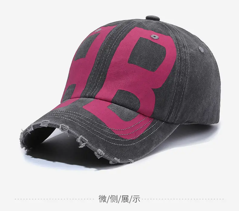 Unisex Distressed Letter Cap Pink Black — feature 9