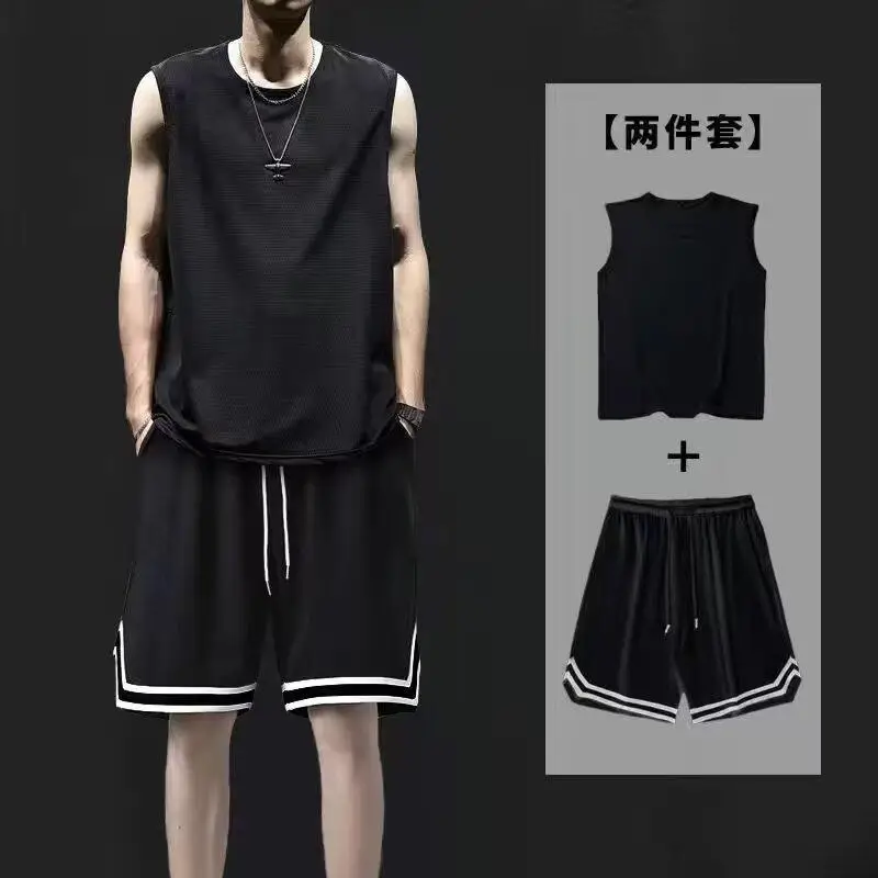 Men White Sleeveless Basketball Vest Shorts Set - Image 2
